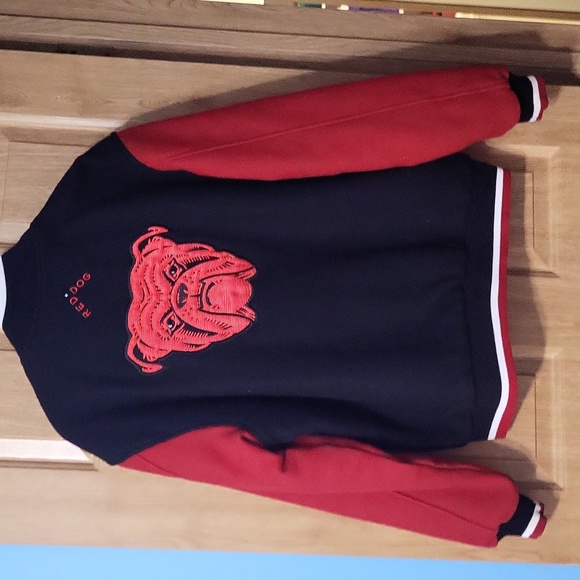 Vintage Red Dog beer varsity jacket M Black bulldog mascot womens youth L - Picture 6 of 10